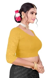 DESIMISS KART Lycra Cotton Long 3/4 Sleeve Stretchable Readymade Free Size 28-38 Blouse. Yellow-thumb2