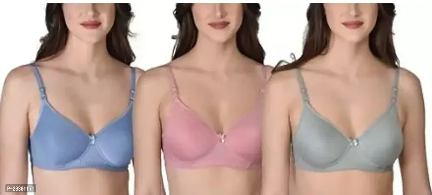 Stylish Fancy Cotton Non Padded Bras For Women Pack Of 3