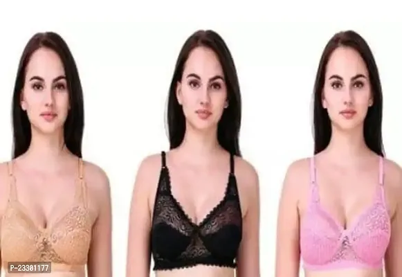 Stylish Fancy Cotton Non Padded Bras For Women Pack Of 3