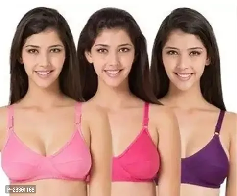 Stylish Fancy Cotton Non Padded Bras For Women Pack Of 3