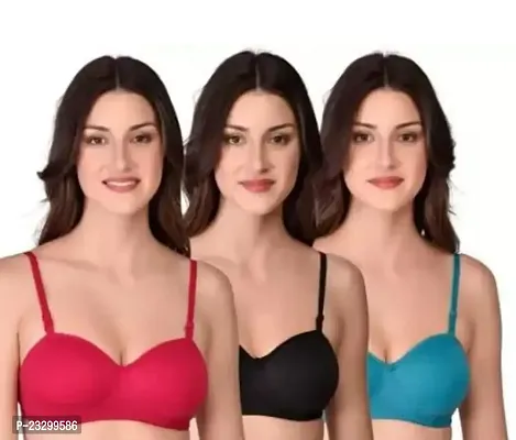 Stylish Fancy Cotton Non Padded Bras For Women Pack Of 3-thumb0