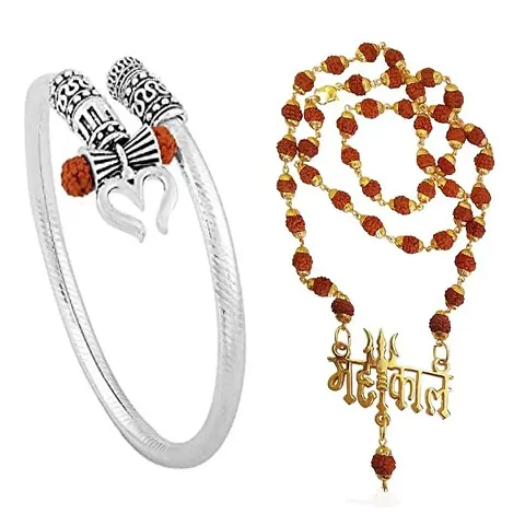 Stylish fashionalbe Bahubali plated kada and Mahakal plated rudraksh mala for male, female and gift for family and friends (pack of 2)