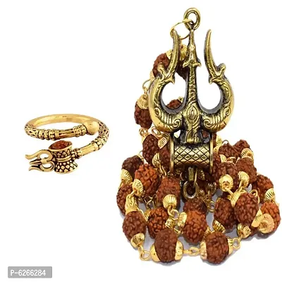 Special combo pack contains stylish New trishul gold plated woody rudraksh mala and Gold plated trishul adjustable ring for male, female and gift purpose (pack of 2)