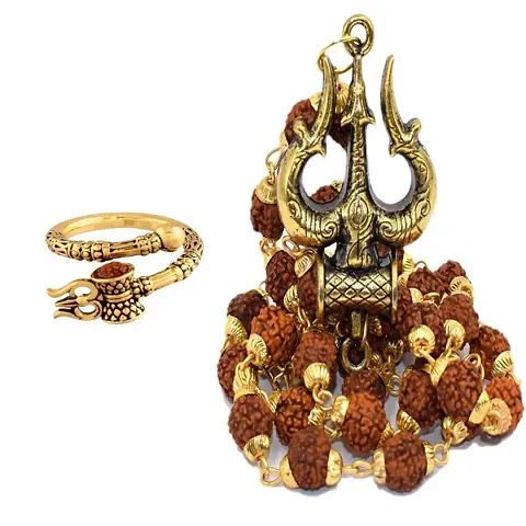 Special combo pack contains stylish New trishul plated woody rudraksh mala and plated trishul adjustable ring for male, female and gift purpose (pack of 2)