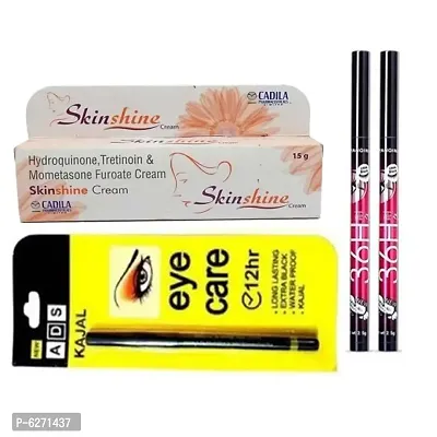 Skinshine fairness cream, A.D.S black longlasting kajal pencils and 36HR longlasting waterproof black liquid eyeliner _2