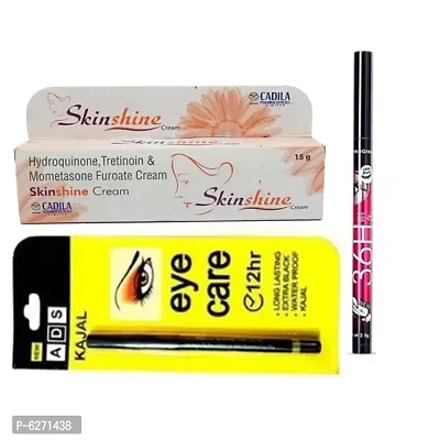 Skinshine fairness cream, A.D.S black longlasting kajal pencils and 36HR longlasting waterproof black liquid eyeliner _1