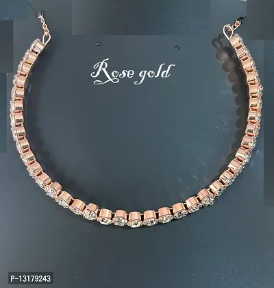Rose Gold Plated Chocker Single Line Big Diamond Necklace for Girls  Women-thumb0