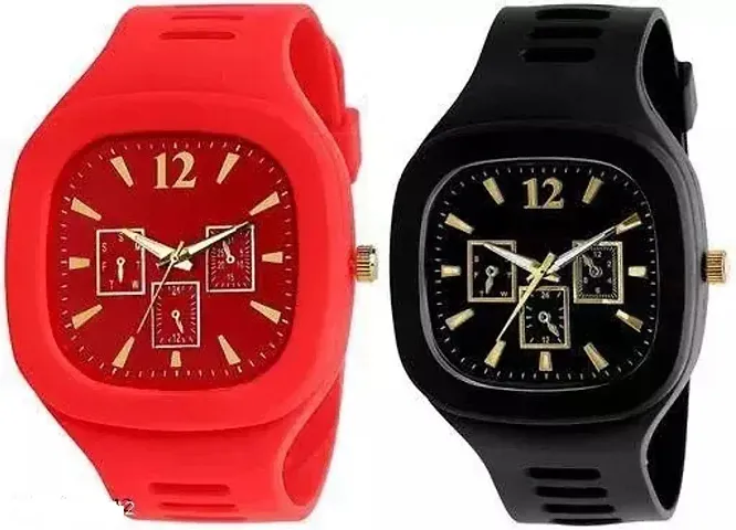 Stylish Rubber Analog Watches Combo For Men Pack Of 2