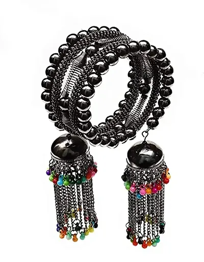 Trendy Silver Adjustable with Latkan (Jhumka Tassel) Bracelet Bangle For Women  Girls
