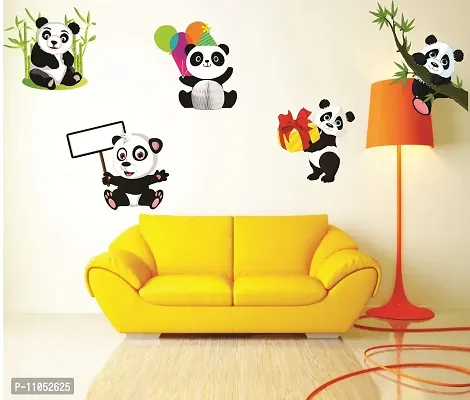 Decor Villa PVC Vinyl Film Panda Wall Sticker for Living Room (Multicolor, 58 x 73 cm)-thumb0