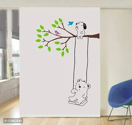 Decor Villa Tree with Teddy Bear Wall Sticker & Decal (PVC Vinyl, Size- 58 cm x 45 cm), DVHMS1224L