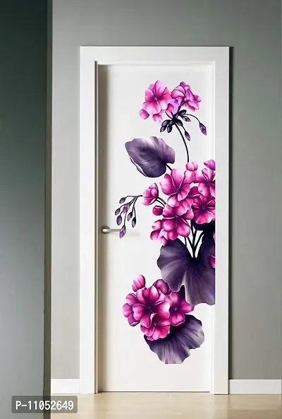 Decor Villa PVC Vinyl Floral Door/Fridge Design Sticker (Purple, 58 cm X 41 cm), Botanical