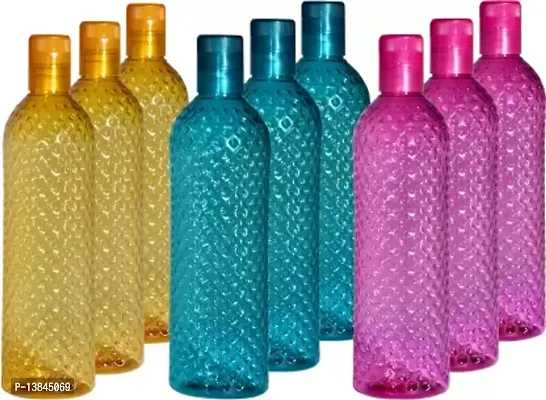 Water Bottle 1000 ml Bottle  (Pack of 9 , Yellow, Blue, Pink, Plastic)-thumb0