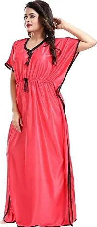 Nivediya Creations Womens Satin Printed Kaftan Nighties Night Dress (Free Size, Rose Red)-thumb2