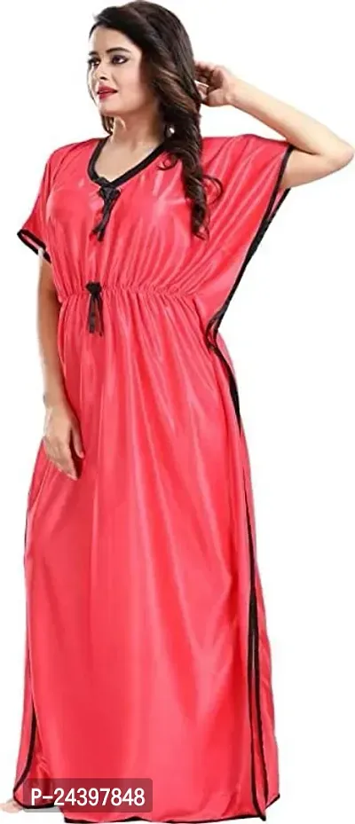 Nivediya Creations Womens Satin Printed Kaftan Nighties Night Dress (Free Size, Rose Red)-thumb3