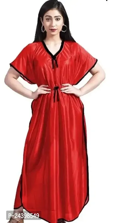 Nivediya Creations Womens Satin Printed Kaftan Nighties Night Dress (Free Size, Red)