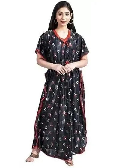 Nivediya Creations Womens Satin Printed Kaftan Nighties Night Dress