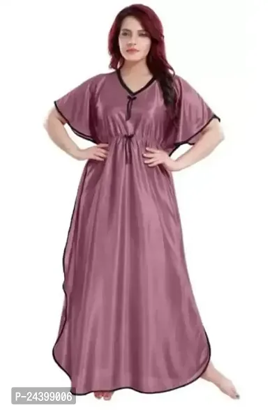 Nivediya Creations Womens Satin Printed Kaftan Nighties Night Dress (Free Size, Purple)