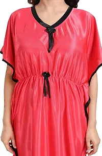 Nivediya Creations Womens Satin Printed Kaftan Nighties Night Dress (Free Size, Rose Red)-thumb3