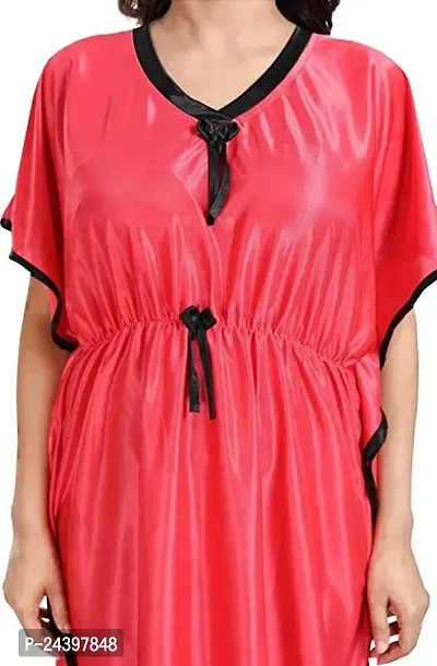 Nivediya Creations Womens Satin Printed Kaftan Nighties Night Dress (Free Size, Rose Red)-thumb4