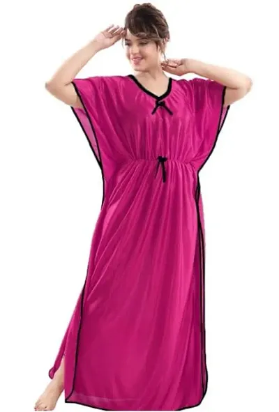 Nivediya Creations Womens Satin Solid Kaftan Night Dress Nighties (XL, Rani)