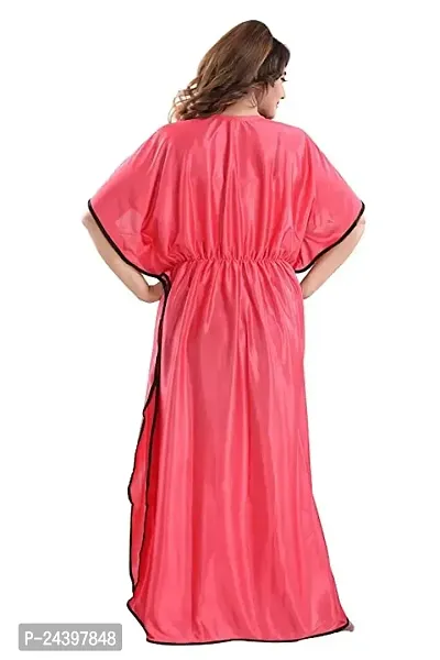 Nivediya Creations Womens Satin Printed Kaftan Nighties Night Dress (Free Size, Rose Red)-thumb2