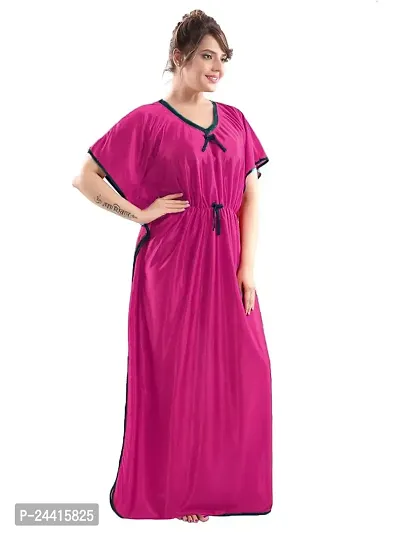 Nivediya Creations Womens Satin Printed Kaftan Nighties Night Dress (Free Size, Rani Pink)-thumb3