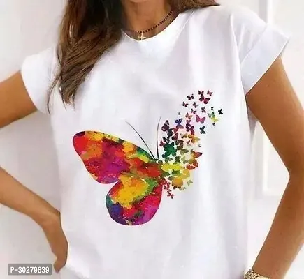 Stylish White Polyester Printed Tshirt For Women-thumb0