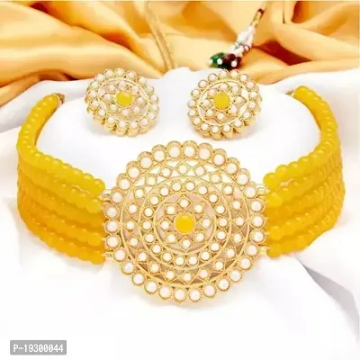 Stylish Yellow Glass Beads Jewellery Set For Women-thumb0