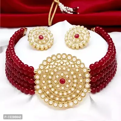 Stylish Maroon Glass Beads Jewellery Set For Women-thumb0