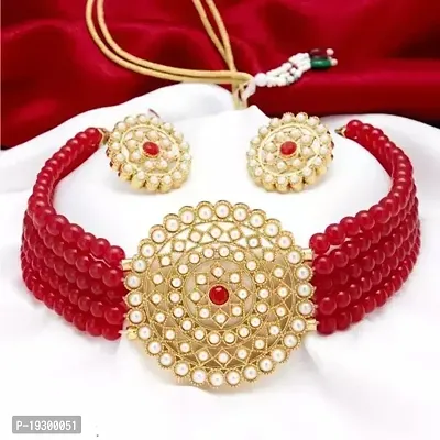 Stylish Red Glass Beads Jewellery Set For Women-thumb0