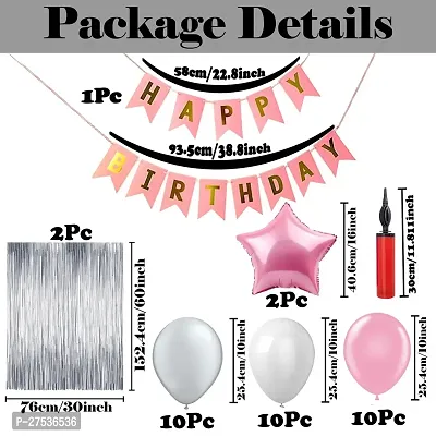 Happy Birthday Decoration Items | Birthday Party Decoration Kit for Boy | Birthday Decorations Combo Set with Silver Foil Curtain | Silver Blue White Theme Metallic Balloons for  Girls  Kids (36Pcs)-thumb3