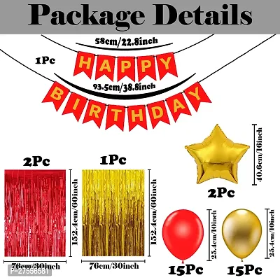 Happy Birthday Decoration Combo Kit | Balloons Foil star |Birthday Decorations Combo Set with Golden and Red Foil Curtain | Golden and Red Balloons Theme for Birthday Decoration Kids (36Pcs)-thumb4