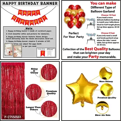 Happy Birthday Decoration Combo Kit | Balloons Foil star |Birthday Decorations Combo Set with Golden and Red Foil Curtain | Golden and Red Balloons Theme for Birthday Decoration Kids (36Pcs)-thumb2