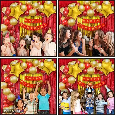 Happy Birthday Decoration Combo Kit | Balloons Foil star |Birthday Decorations Combo Set with Golden and Red Foil Curtain | Golden and Red Balloons Theme for Birthday Decoration Kids (36Pcs)-thumb3