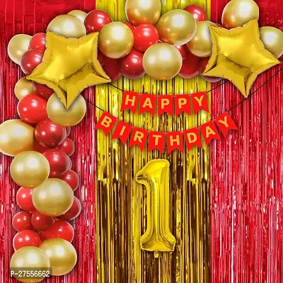 Happy Birthday Decoration Combo Kit | Balloons Foil star |Birthday Decorations Combo Set with Golden and Red Foil Curtain | Golden and Red Balloons Theme for Birthday Decoration, Kids (37Pcs)