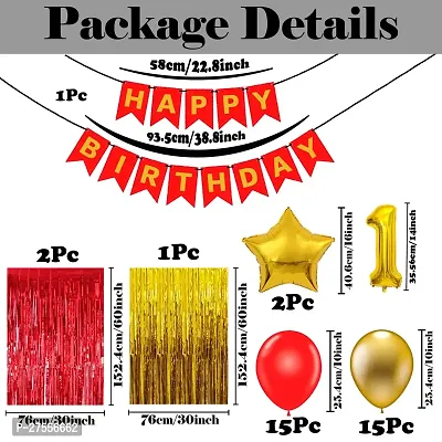 Happy Birthday Decoration Combo Kit | Balloons Foil star |Birthday Decorations Combo Set with Golden and Red Foil Curtain | Golden and Red Balloons Theme for Birthday Decoration, Kids (37Pcs)-thumb4