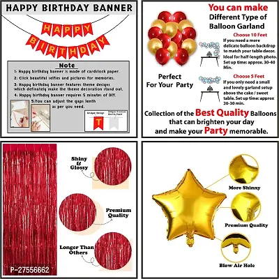 Happy Birthday Decoration Combo Kit | Balloons Foil star |Birthday Decorations Combo Set with Golden and Red Foil Curtain | Golden and Red Balloons Theme for Birthday Decoration, Kids (37Pcs)-thumb2