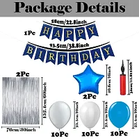 Happy Birthday Decoration Items | Birthday Party Decoration Kit for Boy | Birthday Decorations Combo Set with Silver Foil Curtain | Silver Blue White Theme Metallic Balloons for Boys  Kids (36Pcs)-thumb1