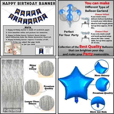 Happy Birthday Decoration Items | Birthday Party Decoration Kit for Boy | Birthday Decorations Combo Set with Silver Foil Curtain | Silver Blue White Theme Metallic Balloons for Boys  Kids (36Pcs)-thumb4