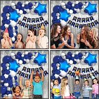 Happy Birthday Decoration Items | Birthday Party Decoration Kit for Boy | Birthday Decorations Combo Set with Silver Foil Curtain | Silver Blue White Theme Metallic Balloons for Boys  Kids (36Pcs)-thumb2