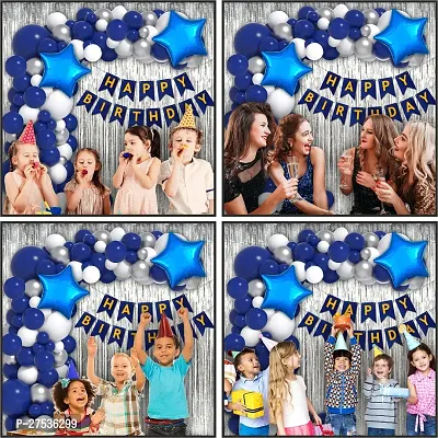 Happy Birthday Decoration Items | Birthday Party Decoration Kit for Boy | Birthday Decorations Combo Set with Silver Foil Curtain | Silver Blue White Theme Metallic Balloons for Boys  Kids (36Pcs)-thumb3