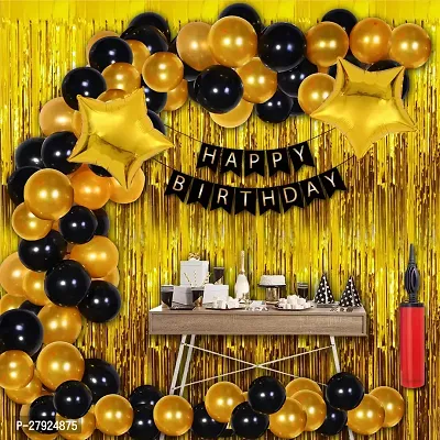 Happy Birthday Decoration Kit | Birthday Party Decorations for Children and Adults | Birthday Party Decoration Items with Golden  Black Theme Metallic Balloons for Boys, Girls  Kids (36Pcs)