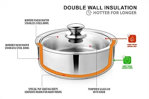 Urban Spoon Stainless Steel Chapatti Box, Chapatti Pot, hot Pot, Double Wall Insulated Roti Server, Serving Bowl with Glass Lid 1300 ml 21.5 cm-thumb4