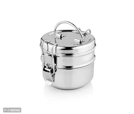 URBAN SPOON Stainless Steel Lunch Box 2 Tier, Steel Box for Lunch, Clip Lock Lunch Box - 450 Ml-thumb0