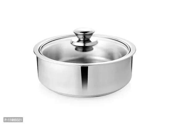 Urban Spoon Stainless Steel Chapatti Box, Chapatti Pot, hot Pot, Double Wall Insulated Roti Server, Serving Bowl with Glass Lid 1300 ml 21.5 cm-thumb0