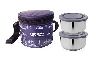 Urban Spoon Stainless Steel Double Walled Lunch Box | Tiffin Box with Bag Set 2 Pcs 340ml PU Insulated | Dia : 11.2 cm-thumb1