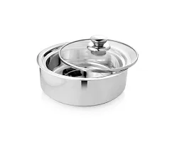Urban Spoon Stainless Steel Chapatti Box, Chapatti Pot, hot Pot, Double Wall Insulated Roti Server, Serving Bowl with Glass Lid 1300 ml 21.5 cm-thumb1