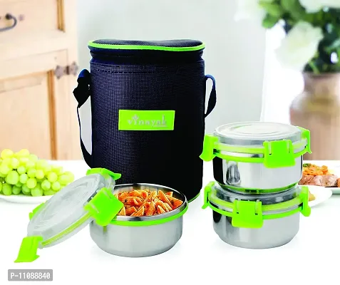 Vinayak International Stainless Steel Lunch Box with Bag, Clip Lock Lunch Box Set of 3 Pcs 375 Ml-thumb3