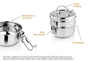 URBAN SPOON Stainless Steel Lunch Box 2 Tier, Steel Box for Lunch, Clip Lock Lunch Box - 450 Ml-thumb2